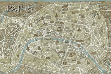 Фотообои PhotoWall WA Monuments of Paris Map Blue e21620 (253*152 cm)
