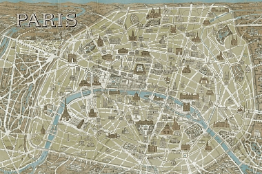 Фотообои PhotoWall WA Monuments of Paris Map Blue e21620 (253*152 cm)